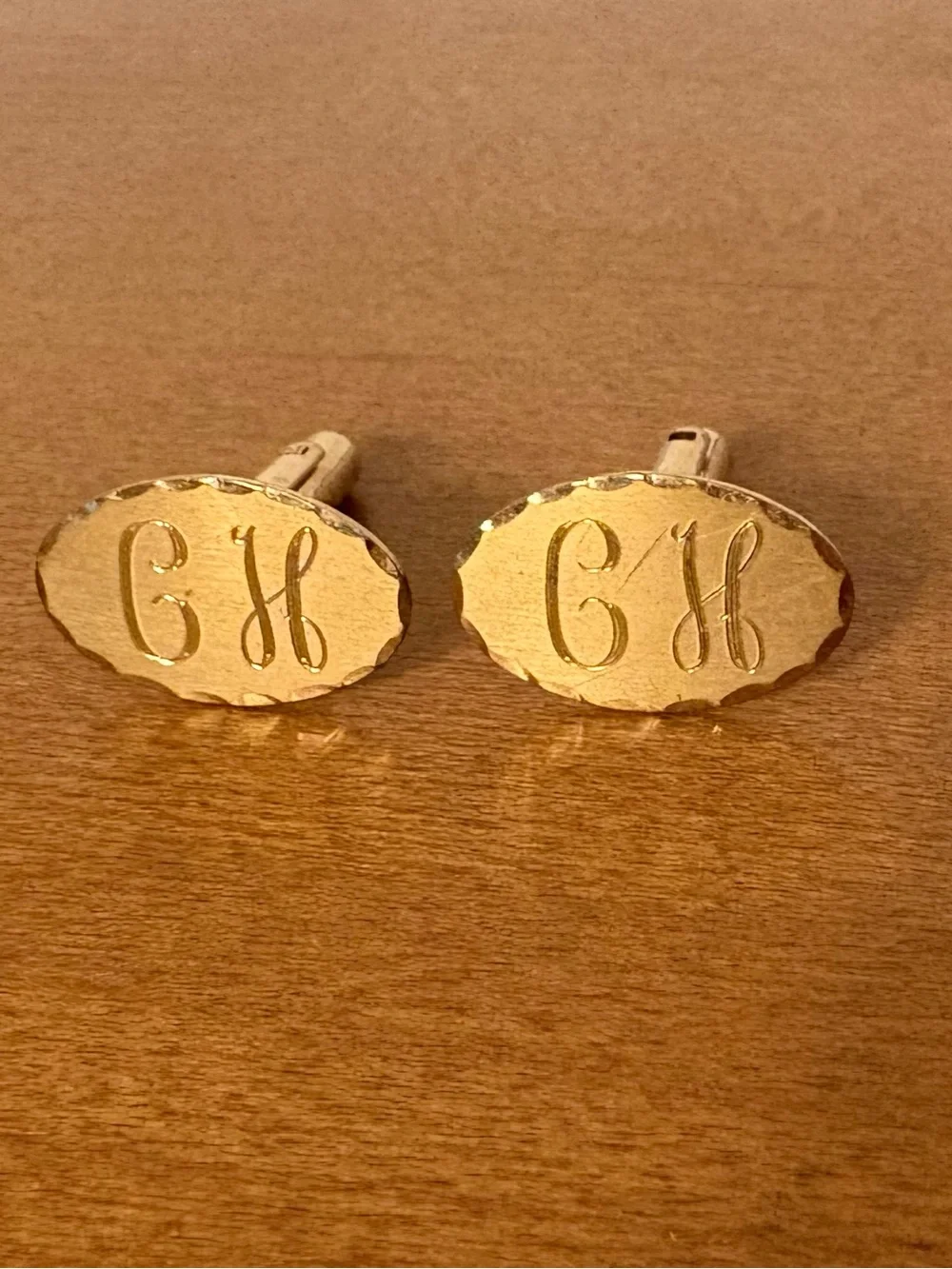Vintage A& Z Gold Filled Cufflinks Hinged Oval Monnogrammed C H 1960s